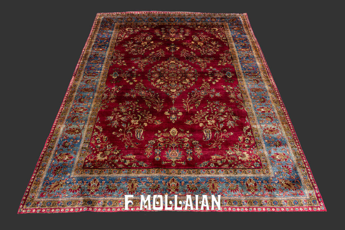 Red-Field very fine knotted Persian Kashan Silk Antique Rug n°:83094465